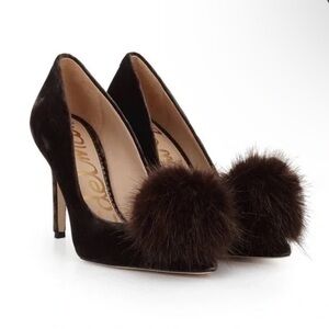 Sam Edelman Black Pom Pom Heels Purple color